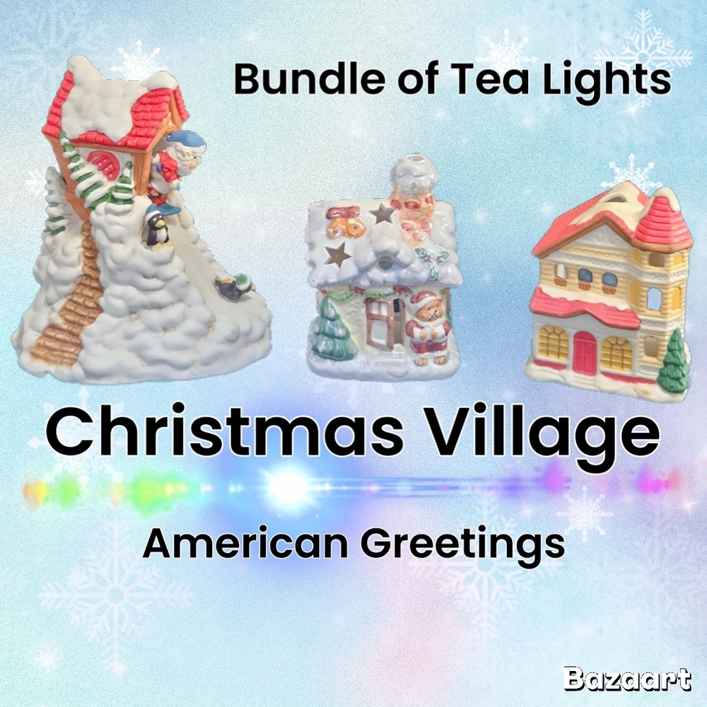 American Greetings Festive / Christmas Village / Tea Lights / Bundle Of Three - Picture 1 of 5